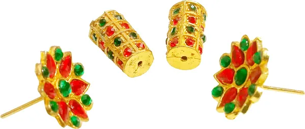 Assamese_Traditional_Copper_Gold_Plated_Red_Green_Colour_Earring_Set_For_Girls_&_Women
